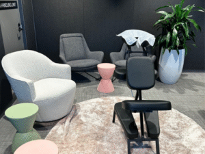 a massage chair set in the middle of an empty office